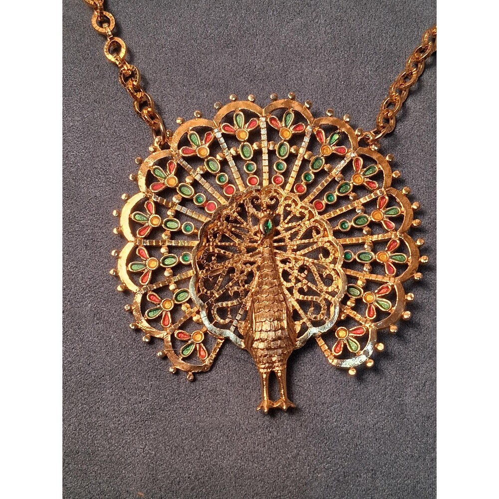 Retro Peacock Necklace Gold Crown Huge Pendant